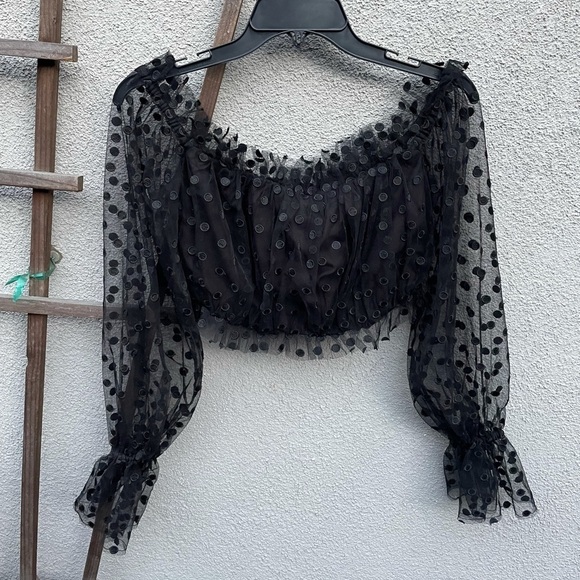 MAJORELLE Baby Bye Bye Top Black Polka Dot Sheer Party Cocktail - Picture 8 of 11